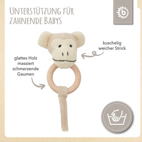 bieco Greifling Holz Natur und Baumwolle Baby Beissring 10 cm Greifring 0 M Babyrassel Greiflinge Кольцо для прорезывания зубов из натурального дерева и хлопка Кольцо для прорезывания зубов для младенцев 10 см Кольцо-ручка 0 M Детская погремушка Кольца дл