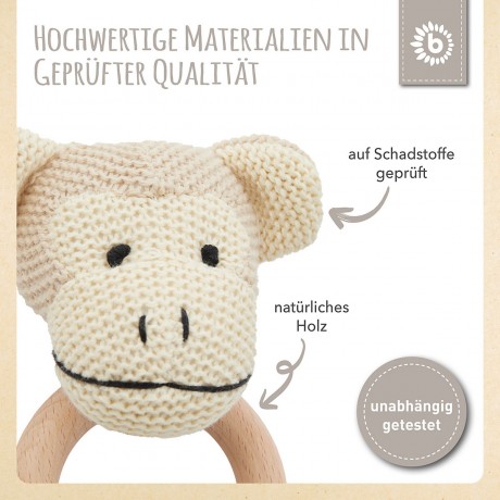 bieco Greifling Holz Natur und Baumwolle Baby Beissring 10 cm Greifring 0 M Babyrassel Greiflinge Кольцо для прорезывания зубов из натурального дерева и хлопка Кольцо для прорезывания зубов для младенцев 10 см Кольцо-ручка 0 M Детская погремушка Кольца дл