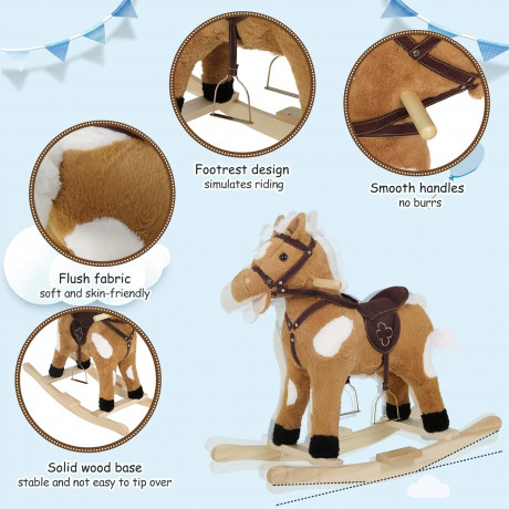 WOLTU Baby Rocking Horse Toy with Animal Sounds and Handles, 74 x 65 x 34 cm Игрушка-качалка Лошадка WOLTU для малышей со звуками животных и ручками, 74 x 65 x 34 см