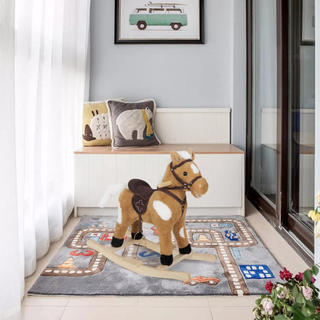 WOLTU Baby Rocking Horse Toy with Animal Sounds and Handles, 74 x 65 x 34 cm Игрушка-качалка Лошадка WOLTU для малышей со звуками животных и ручками, 74 x 65 x 34 см