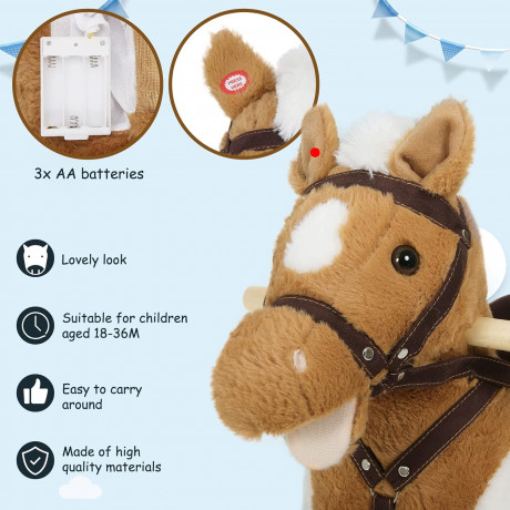 WOLTU Baby Rocking Horse Toy with Animal Sounds and Handles, 74 x 65 x 34 cm Игрушка-качалка Лошадка WOLTU для малышей со звуками животных и ручками, 74 x 65 x 34 см
