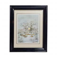 Картина винтажная Chispasa &quot;Зимний городок&quot;, в раме, 15 х 12 см, Германия, 1980-90гг.