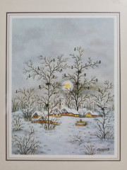 Картина винтажная Chispasa &quot;Зимний городок&quot;, в раме, 15 х 12 см, Германия, 1980-90гг.