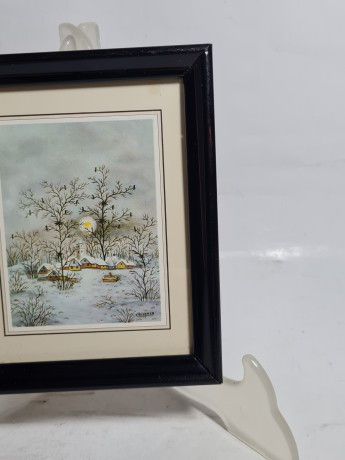 Картина винтажная Chispasa "Зимний городок", в раме, 15 х 12 см, Германия, 1980-90гг.