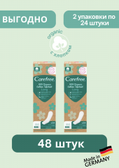 Carefree  Slipeinlagen Organic Cotton Long 24 St, Карефри Ежедневные прокладки из органического хлопка Long 24шт, 2 упаковки (48 штук)