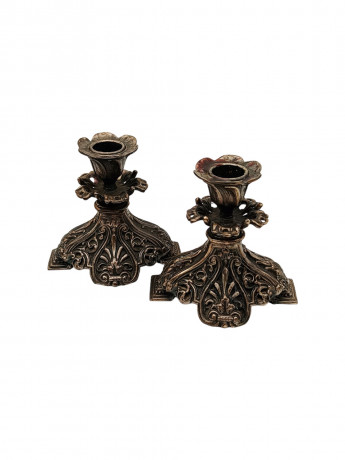 Подсвечники винтажные на одну свечу, с красивым резным декором, латунь, 2 шт., 12 х 11.5 см, Германия, 1960-70гг.