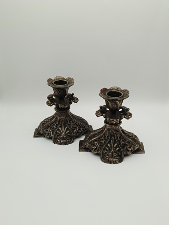 Подсвечники винтажные на одну свечу, с красивым резным декором, латунь, 2 шт., 12 х 11.5 см, Германия, 1960-70гг.