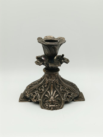 Подсвечники винтажные на одну свечу, с красивым резным декором, латунь, 2 шт., 12 х 11.5 см, Германия, 1960-70гг.