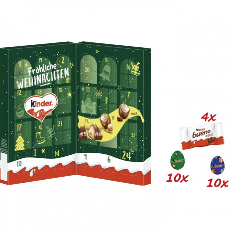 Ferrero Kinder Mix Tisch 2025 Adventskalender, Киндер адвент-календарь раскладывающийся, 24 сладких сюрприза, 121 грамм