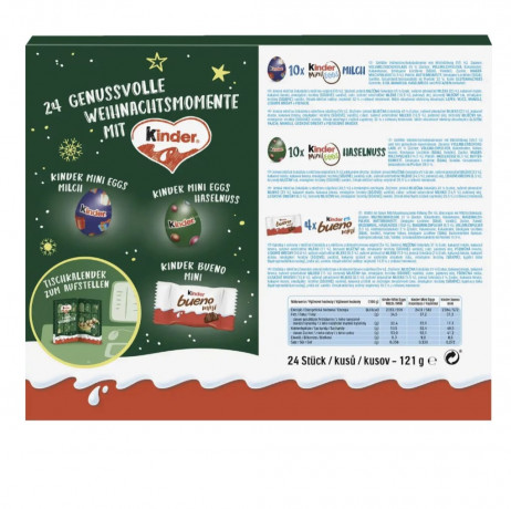 Ferrero Kinder Mix Tisch 2025 Adventskalender, Киндер адвент-календарь раскладывающийся, 24 сладких сюрприза, 121 грамм