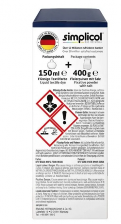 Simplicol Nacht-Blau Краска для ткани синяя интенсивная, жидкая, для стиральной машины 40 , 150 мл + фиксатор 400 г