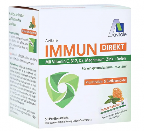 Avitale Immun Direct Portion Sticks 50st, Витамин C Цинк Селен для иммунитета (Германия), стики растворяются на языке, 50шт