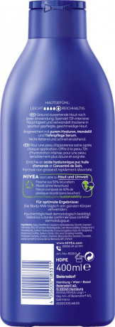 NIVEA Reichhaltige Body Milk, 400 ml, Нивеа Молочко для тела, гиалуроновая кислота и миндальное масло, 72ч увлажнение, 400 мл