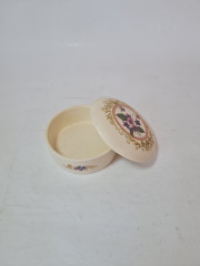 Шкатулка круглая винтажная Swanage Purbeck Ceramics, керамика с ярким цветочным рисунком, ручная работа, 11 x 4,5 см, Англия, 1960-70гг.