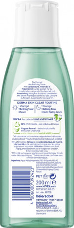 NIVEA Derma Skin Clear Gesichtswasser, 200 ml, Нивеа Тоник для лица, салициловая кислота и ниацинамид, для проблемной кожи, против воспалений, 200 мл