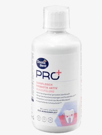 Dontodent PRO+ Mundspülung PRO+ Zahnfleisch Probiotik Aktiv, 400 ml, Ополаскиватель для полости рта для взрослых, пробиотический уход за деснами, защита от кариеса и налета, без спирта, 400 мл