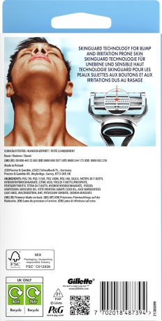 GILLETTE Rasierer, Skinguard Sensitive, 1 St, Джилетт Набор для бритья SkinGuard Sensitive для чувствительной кожи: станок и 1 сменная кассета, 1 набор