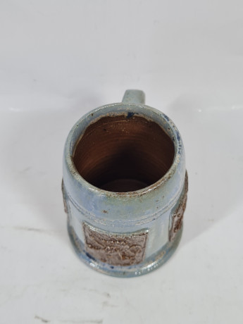 Кружка пивная винтажная с изображением льва на гербе, серая керамика, 10 см, Бельгия, 1960-70гг.