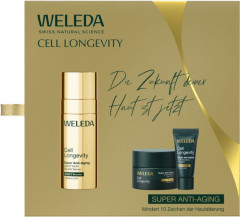 WELEDA Cell Longevity Super Anti-Aging Geschenkpackung, 3 Produkte, 50 ml + 15 ml + 5 ml, Подарочный набор Cell Longevity Super Anti-Aging: двухфазная сыворотка 50 мл, дневной крем 15 мл и бальзам вокруг глаз 5 мл