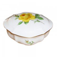 Meissen Meissen Neuer Ausschnitt - Rose mitte gelb mit Goldrand Dose 10x8x4 cm Meissen New Cutout - Роза середина желтая с золотым краем коробка 10x8x4 см