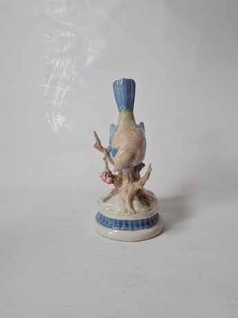 Винтажная фарфоровая фигурка в стиле Лиардо "Птица на ветке дерева", 15см x 8см, Германия, 1960г.