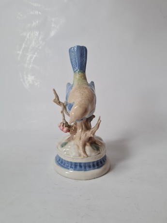 Винтажная фарфоровая фигурка в стиле Лиардо "Птица на ветке дерева", 15см x 8см, Германия, 1960г.