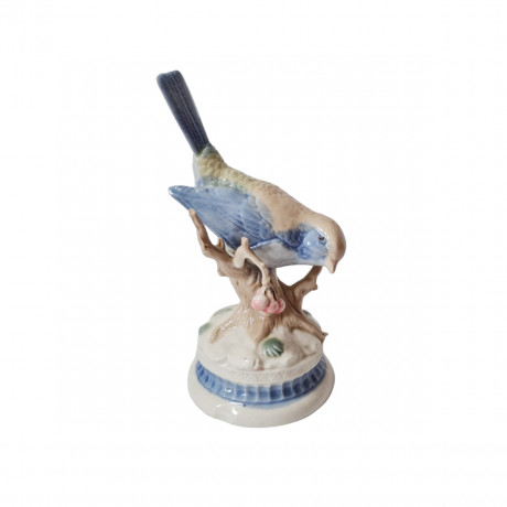 Винтажная фарфоровая фигурка в стиле Лиардо "Птица на ветке дерева", 15см x 8см, Германия, 1960г.