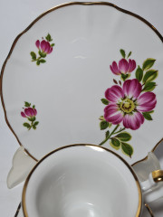 Winterling Schwarzenbach Bavaria Винтажное чайное трио &quot;Яркие цветы&quot; с позолоченным ободком, Германия, 1960-70гг.