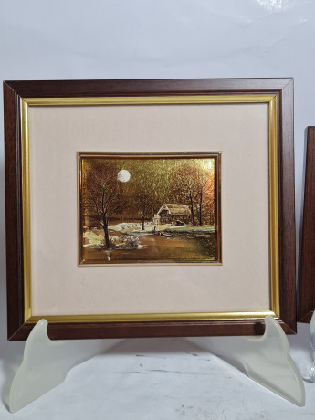 Набор винтажный из двух картин TOPSHOP "Осенний пейзаж", завод.упаковка, чеканка, паспарту, в раме, 18.5 х 16.5 см, 14.5 х 12.5 см, Германия, 1980-90гг.