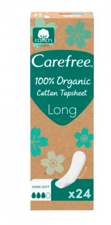 Carefree Slipeinlagen Organic Cotton Long 24 St, Карефри Ежедневные прокладки из органического хлопка Long 24шт, 3 упаковки (72 штуки)