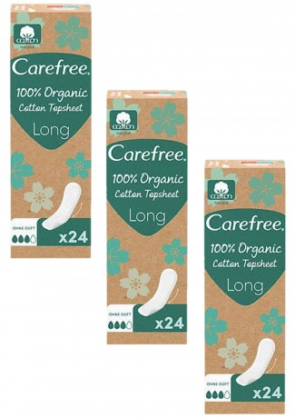 Carefree Slipeinlagen Organic Cotton Long 24 St, Карефри Ежедневные прокладки из органического хлопка Long 24шт, 3 упаковки (72 штуки)