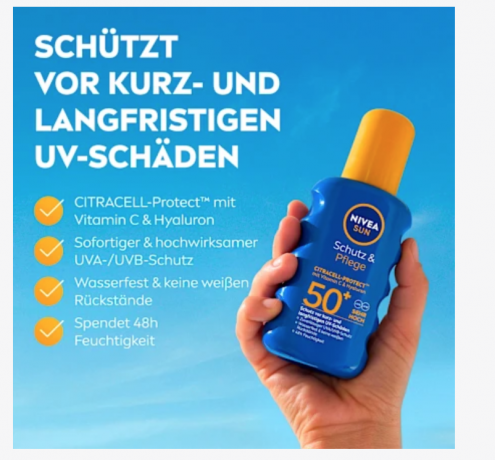 NIVEA SUN Sonnenspray Schutz & Pflege LSF 50+, Солнцезащитный спрей для защиты и ухода за кожей, SPF 50+, 200 мл