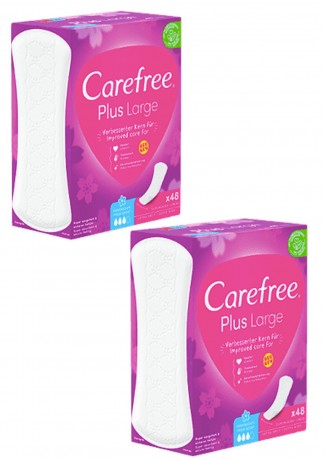 Carefree Slipeinlage Plus Large mit Frischeduf, Прокладки ежедневные Large Plus Fresh с ароматом свежести, 48 шт, 2 упаковки (96 шт)