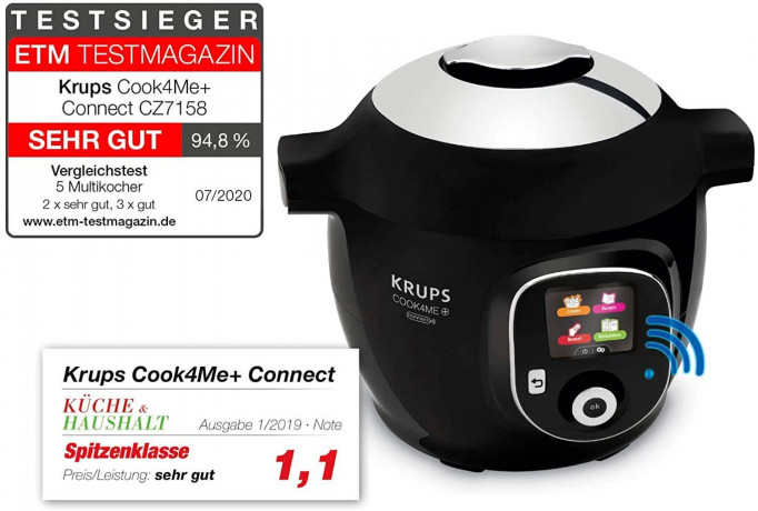 Krups Krups Multikocher CZ7158 Cook4Me+ Connect, 1600 W, 6 l Schussel, elektr. Schnellkochtopf, 150 vorprogrammierte Rezepte, 4L Kapazitat  Мультиварка Krups CZ7158 Cook4Me+ Connect, 1600 Вт, чаша 6 л, электрическая. Скороварка, 150 запрограммированных ре