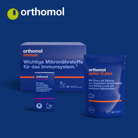 Orthomol junior C plus Granulat Himbeer/Limette 30 sticks, Ортомол джуниор С+ с Витаминами D и C, селеном и цинком для иммунитета, здоровья, роста и развития детей с 4-х лет, гранулы в стиках со вкусом малины и лайма, 30 шт
