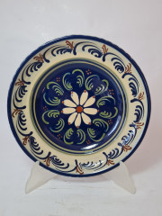 Тарелка декоративная Lehmann Soufflernheim, керамика в темно-синих тонах, ручная роспись, 24,5 x 4,5 см, Германия, 1960-70гг.