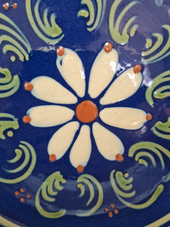 Тарелка декоративная Lehmann Soufflernheim, керамика в темно-синих тонах, ручная роспись, 24,5 x 4,5 см, Германия, 1960-70гг.