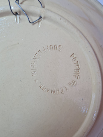 Тарелка декоративная Lehmann Soufflernheim, керамика в темно-синих тонах, ручная роспись, 24,5 x 4,5 см, Германия, 1960-70гг.