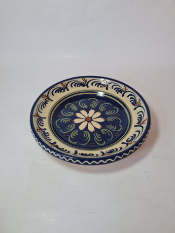 Тарелка декоративная Lehmann Soufflernheim, керамика в темно-синих тонах, ручная роспись, 24,5 x 4,5 см, Германия, 1960-70гг.