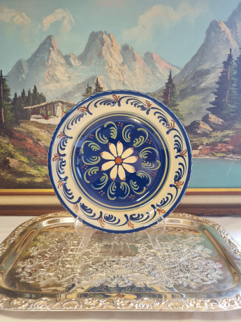 Тарелка декоративная Lehmann Soufflernheim, керамика в темно-синих тонах, ручная роспись, 24,5 x 4,5 см, Германия, 1960-70гг.