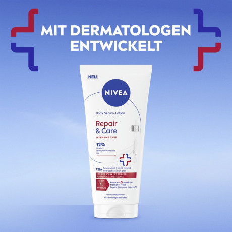 NIVEA Repair & Care Body Serum-Lotion, 200 ml, Нивеа Сыворотка лосьон для тела, 12% глицерин, натуральные масла и центелла, для сухой кожи, 72ч увлажнение, 200 мл