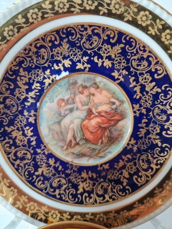 Tirschenreuth P.T Bavaria Чайная пара синяя с обильной позолотой и узором, Германия, 1960-70гг.