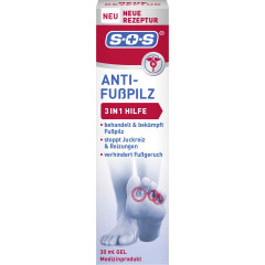 SOS Anti-Fusspilz Gel, 30 ml, SOS Гель против грибка стопы, с мочевиной и молочной кислотой, устраняет зуд и шелушение, 30 мл