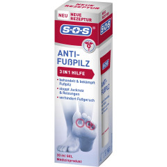 SOS Anti-Fusspilz Gel, 30 ml, SOS Гель против грибка стопы, с мочевиной и молочной кислотой, устраняет зуд и шелушение, 30 мл