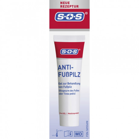SOS Anti-Fusspilz Gel, 30 ml, SOS Гель против грибка стопы, с мочевиной и молочной кислотой, устраняет зуд и шелушение, 30 мл
