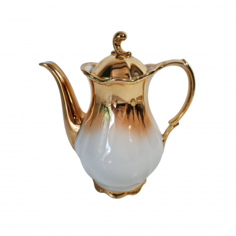 Набор для кофе винтажный RW Bavaria, белый фарфор с обильной позолотой: кофейник 19 x 21 см, 3 чашки 9 x 4,5 м, 4 x блюдца - 12см, Германия, 1960-70гг.