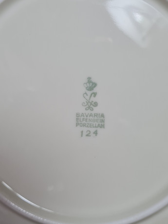 Чайное трио винтажное Elfenbein Bavaria, бело-коричнево-зеленый фарфор, Германия, 1960-70гг.