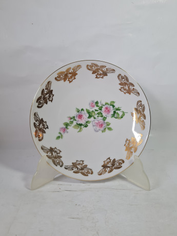 Чайное трио винтажное Bareuther Waldsassen Bavaria с розовыми цветами и золотым декором, фарфор, Германия, 1960-70гг.