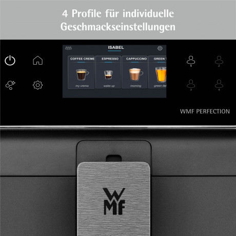 WMF WMF Kaffeevollautomat, 15 Getrankespezialitaten, Double Thermoblock, Edelstahl-Mahlwerk  Полностью автоматическая кофемашина WMF, 15 видов напитков, двойной термоблок, кофемолка из нержавеющей стали.