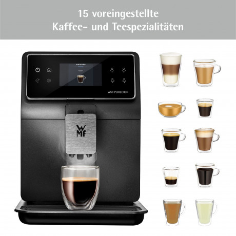 WMF WMF Kaffeevollautomat, 15 Getrankespezialitaten, Double Thermoblock, Edelstahl-Mahlwerk  Полностью автоматическая кофемашина WMF, 15 видов напитков, двойной термоблок, кофемолка из нержавеющей стали.